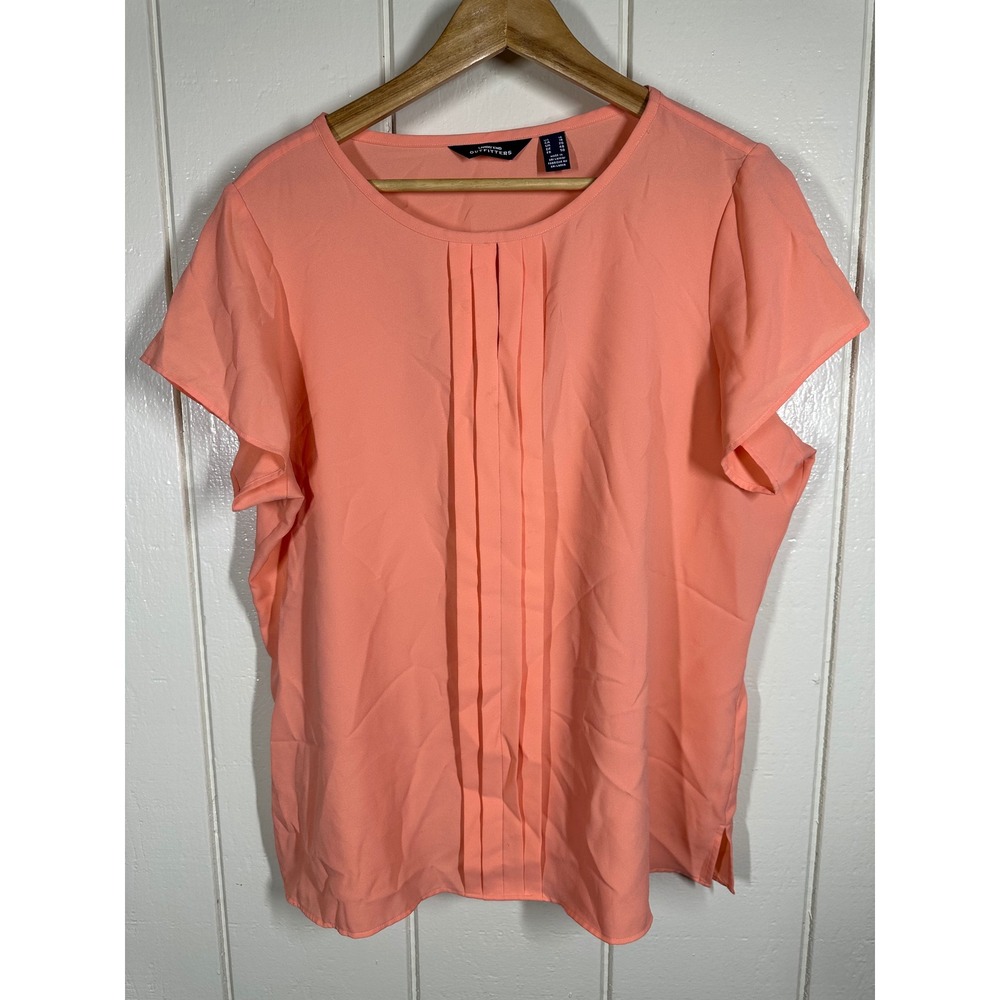 Lands' End Blouse Womens 16 Pink Short Sleeve Pleated Front Scoop Neck Top 7785